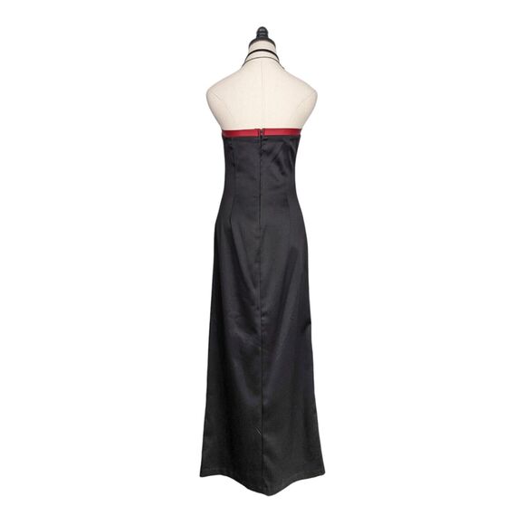 Vintage Prom Dress Maxi Gown S Red Black Corset Goth 90 Y2K Strapless Vamp Glam - Picture 4 of 13